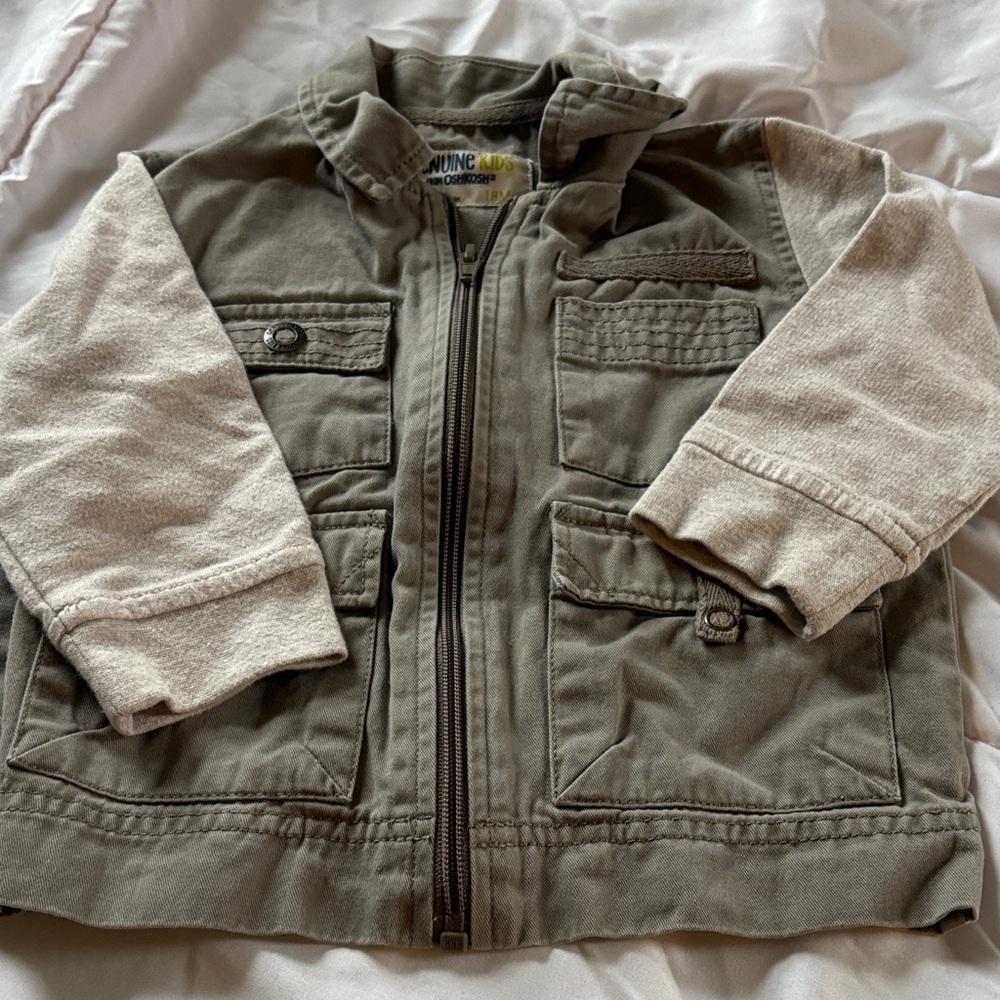 OshKosh B'gosh Olive Green Hooded Jacket with Cream Sleeves